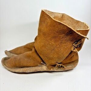 Antique Navajo Native American Moccasins Handmade Braintanned High-Top 1920s-30s